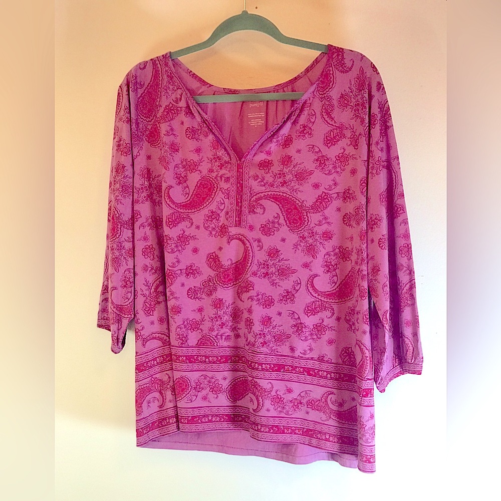 Women's Pink Paisley V-Neck Tunic Top - Picture 1 of 5